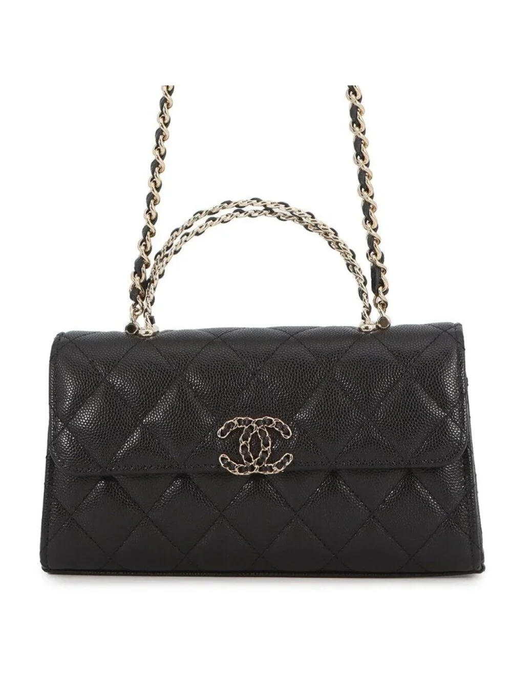 Chanel Chain Shoulder Bag Top Handle Phone Case Quilted CC Logo Caviar Leather